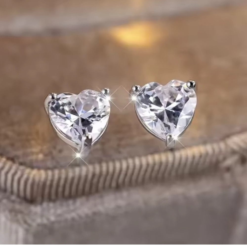 NIB Heart-Shaped Silver Stud Earrings